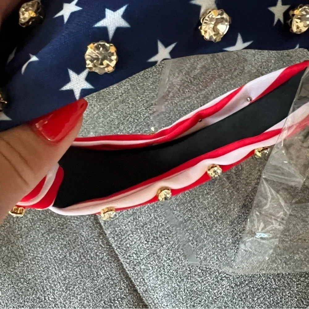 Knot Headband US Flag print rhinestones NWT